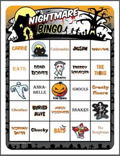 a halloween themed game board with the words nightmares on it