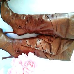 Very Nice Boots, Very Good Quality Leather In Excellent Condition Was Worn Once. * Elegant Spring Boots With Leather Lining, Brown Leather Boots With Wrapped Heel, Designer Brown Boots For Spring, Spring Formal Heeled Boots With Leather Lining, Brown Formal Boots For Spring, Formal Brown Heeled Boots For Spring, Formal Brown Boots For Spring, Vintage Leather Heeled Boots For Party, Elegant Brown Heeled Boots With Closed Toe