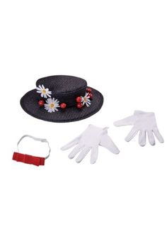 a hat, gloves and headband with flowers on it