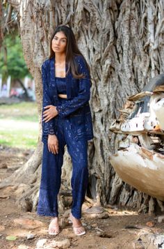 navy-blue-chikankari-co-ord-set-11640025BL, Women Clothing, Chikankari Matching Set