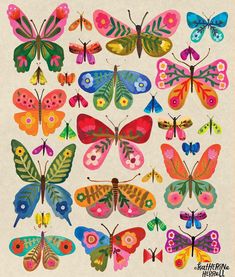 an image of colorful butterflies on white paper