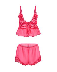 Tammy Dark Pink Camisole and Short Set, XS-XL | Adore Me Cute Pink Lace Trim Sleepwear, Pink Lace Trim Sleep Top, Red Lace Trim Sleepwear, Feminine Pink Short-length Sleepwear, Pink Pjs, Pink Lace Trim V-neck Sleepwear, Tap Shorts, Lace Cami Top, Adore Me