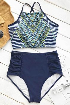 Cupshe Swimwear, Tank Bikinis, Cupshe Bikinis, Blue Swimwear, Swimwear High Waisted, Printed Tankini