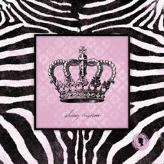 a zebra print with a tiara on it's chest and crown in the middle