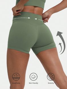 1 Piece High Waist Yoga Sports Shorts Outdoor Gym Running Workout Bottoms Breathable High Stretch Cycling Pants Army Green    Knitted Fabric Plain Seamless High Stretch Summer,All,Spring/Summer/Fall Women Activewear, size features are:Bust: ,Length: ,Sleeve Length: Workout Bottoms, Cycling Pants, Bottom Workout, Sports Shorts Women, Outdoor Gym, Running Workout, Gym Running, Sports Shorts, Yoga Shorts