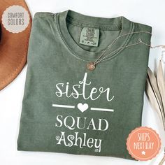 If you're looking for a thoughtful and practical gift, our apparel is sure to be appreciated by anyone who receives it. These sister squad tshirts are handmade to order on an ultra-soft shirt that will quickly become your go-to apparel item! Our trendy sister tees are made with eco-friendly water-based ink that feels good and lasts longer! You will never want to take it off! ♥Sizing info♥ *Unisex sizing. *Order your true size for a more fitted feel. Size up for a slouchier look ♥Care Instructions♥ *Wash on cold *Hang dry or tumble dry on low heat *Non-chlorine bleach only *Do not iron directly on the design ♥Shipping♥ 🚚Every order (no matter how large) ships same or next business day! We want you to receive your garment as quickly as you can so you can start enjoying it! 📦Free shipping ♥ Cute Best Friend Gifts, Sister Squad, Sister Birthday Gift, Matching Sisters, Sister Tshirts, Friend Gifts, Birthday Gifts For Sister, Comfort Colors Shirt, Sister Birthday