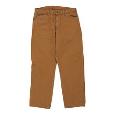 Vintage Dickies brown carpenter trousers, fit a 35" waist and 30" inseam. WAIST: 35 inches / 89cmsINSEAM: 30 inches / 76cmsRISE: 12 inches / 30cmsGENDER: mens CONDITION: good - mark on front left leg.STYLE: carpenter trousersERA: 1990sCOLOUR: brownFABRIC: cotton Brown Workwear Jeans With Belt Loops, Brown Jeans With Belt Loops For Work, Brown Straight Leg Jeans With Belt Loops, Brown Wide Leg Pants With Five Pockets, Brown Wide-leg Pants With Five Pockets, Brown Straight Leg Jeans For Work, Brown Jeans With Belt Loops, Brown Full Length Jeans With Belt Loops, Brown Workwear Bottoms With Five Pockets