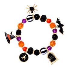 PRICES MAY VARY. ♥ Concise Design -- Our unique Halloween expandable bangle is consist of delicate black beads, making it a perfect piece to complement your standout look ♥ Spooky Charms Adorned -- This statement stretch bracelet featuring 8 dainty cute dangle charms such as Pumpkin, Disc BOO, white Ghost, black Cat, black Switch, orange crystal beads ♥ Halloween Gift Choice -- Our ghost bracelet is an excellent present for mom, wife, or yourself on Halloween to parties, Masquerade, Costume Part Adjustable Black Bracelets For Halloween, Halloween Novelty Black Bracelets, Halloween Black Charm Bracelet, Halloween Black Jewelry With Charms, Black Halloween Jewelry With Charms, Novelty Black Beaded Bracelets For Halloween, Halloween Black Bracelets With Round Beads, Halloween Black Adjustable Beaded Bracelets, Black Round Bead Bracelets For Halloween