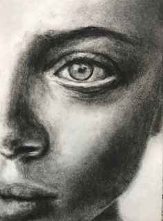 a black and white drawing of a man's face with an eye on it