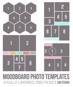 a set of four numbered photos with numbers and squares in the middle, on top of each