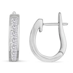 I.G.L Certified 1 Cttw Diamond  Channel-Set Horseshoe Hoop Earrings set in 14K White Gold Post Metal, Hoop Earring Sets, Channel Set, Conflict Free Diamonds, Pendant Set, Free Jewelry, Earrings Set, Earring Gifts, Earring Set