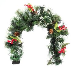 a christmas wreath with pine cones and berries