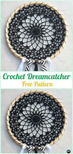 two crochet dream catchers are shown with the words free pattern on them