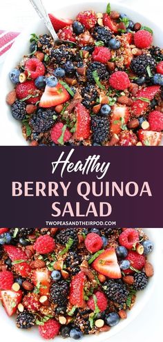 berry quinoa salad in a white bowl