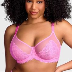 Mermaid Scales Lace Pink Unlined Bra Brand New ::1017 Bra For Heavy Breast, Back Fat Bra, Summer Tank Top Outfits, Measure Bra Size, Minimizer Bra, Bra For Women, Coverage Bras, Plus Size Lace, Minimiser Bra