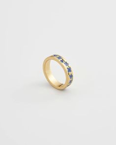 Blue Forget Me Not Ring – Fable England US Gold Enamel Hand Painted Rings, Hand Painted Gold Enamel Rings, Hand Painted Enamel Gold Rings, Yellow Gold Enamel Flower Ring Gift, Yellow Gold Enamel Stackable Rings, Gold Enamel Stackable Rings As Gift, Forget Me Not Ring, Dainty Gold Band, Fable England