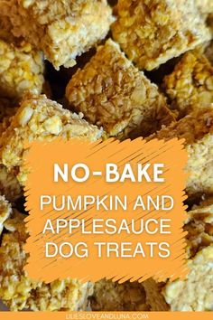 no - bake pumpkin and apple sauce dog treats with text overlay that reads, no - bake pumpkin and applesauce dog treats