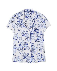 Soma Cool Nights Short Sleeve Grosgrain Trim Notch Collar Pajama Top Porcelain Floral White Classic Sleepwear For Pajama Party In Spring, Classic Spring Sleepwear For Bedtime, Spring Collared Sleepwear With Pockets, Collared Sleepwear With Pockets For Spring, Perfect Bra Fit, Stylish Pajamas, Soma Intimates, Perfect Bra, Notch Collar