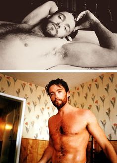 two pictures of a man with no shirt on