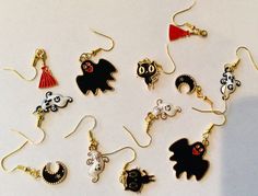 These are fun and cute Halloween themed earrings. They go best with Halloween party's. I got the idea to make these earring from my family. There are one pair each of these halloween earrings. Cute Halloween Earrings For Pierced Ears, Cute Hypoallergenic Halloween Earrings, Whimsical Black Earrings For Party, Whimsical Black Party Earrings, Whimsical Handmade Halloween Earrings, Whimsical Handmade Earrings For Halloween, Fun Handmade Black Earrings, Handmade Fun Black Earrings, Fun Halloween Earrings Gift