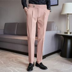 SPECIFICATIONS Material: Polyester Applicable Season: Spring and Autumn Style: Smart Casual Applicable Scene: BUSINESS Front Style: Flat Pant Closure Type: Zipper Fly Gender: MEN Item Type: Suit Pants The Item is Asia Size Pls check the size chart carefully1. Due to manual measurement, please allow 1-3cm tolerance.2. Color may slightly vary from the image due to different computer screen and light affect.3. If you are not sure about the size, please tell us your height and weight other informati Casual Dress Pants Men, British Style Men, Dress Pant Suit, White Dress Pants, Khaki Dress Pants, Pink Trousers, Casual Dress Pants, Formal Pants, Men Trousers