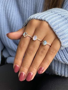 Our most popular moonstone ring now comes in 3 new gemstones. Natural moonstone is known to enhance dreams and heighten one's intuition. The iridescent aura of the moonstone combined with the delicately dazzling cubic zirconia encrusted band makes the Callisto Ring the perfect touch of glamour for all of the dreamers out there to catch the moonlight. Rose Quartz is also known as the love stone. The soft pink hues of this ring gives it a beautiful feminine look. There is no question why rose quar Goldstone Meaning, Rings Moonstone, Jewellery Wishlist, Velvet Ring Box, Yoga Facial, Facial Exercises, Rose Quartz Ring, Face Yoga, Cubic Zirconia Rings