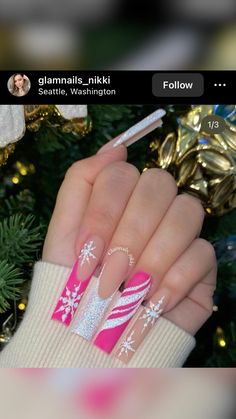 Nail Noel, December Nails, Winter Nails Acrylic, Baby Nails, Christmas Nails Acrylic, Long Square Acrylic Nails, Bling Acrylic Nails, Acrylic Nails Coffin Short, Pink Acrylic Nails