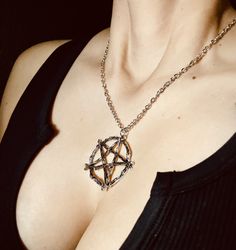 Pendant size : 1.5*1 inches Material: Zinc Alloy Color type: Ancient silver Necklace length: 20 inches Pentagram Necklace Aesthetic, Necklaces Satanic, Pentacle Jewelry, Pentagram Jewelry, Silver Pentagram Necklace, Pentagram Necklace, 20 Inch Necklace, Dark Elegance, Necklace Collection