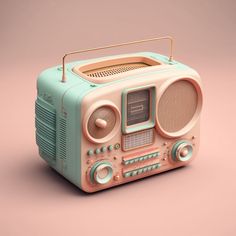 an old fashioned radio on a pink background