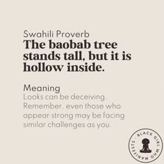 an advertisement for the baboah tree stands tall, but it is hollow inside