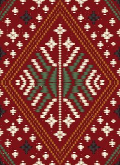 a red, green and white pattern on fabric