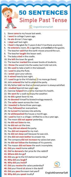 the 50 sentences for simple past tense