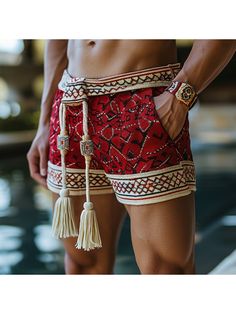 Men Shorts, Retro Ethnic Casual Shorts Bohemian Style Shorts Style Shorts, Ethnic Print, Elastic Waist Shorts, Type Of Pants, Casual Style Outfits, Look Cool, Mens Fashion Casual, Bohemian Style, Casual Shorts