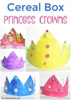 the paper crown has been made to look like it is in different colors and sizes