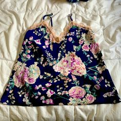 Medium Floral Silky Sleepwear Tank Top Sleeveless Floral Print Sleepwear For Sleepovers, Sleeveless Floral Print Top For Sleep, Silky Sleepwear, Cheap Sleeveless Floral Print Sleepwear, Sleeveless Floral Print Spring Sleepwear, Floral Print Camisole Sleepwear, Women's Intimates, Pajamas, Womens Sizes