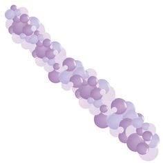 purple and white balloons are arranged in the shape of a long line on a white background