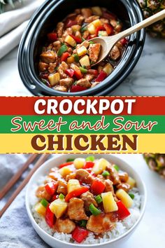 crockpot sweet and sour chicken with pineapples on the side in a bowl