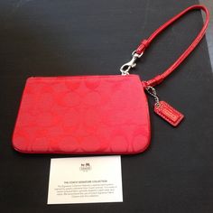 Cute Red Coach Wristlet With Leather Strap - Perfect For The Holidays! New Without Tags, Excellent Condition. Coach Wristlet, Wristlets, Coach Bags, Clutches, Leather Straps, Bag Lady, Holidays, Tags, Red