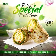 an advertisement for a special food menu