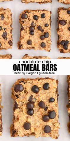 chocolate chip oatmeal bars are stacked on top of each other and ready to be eaten