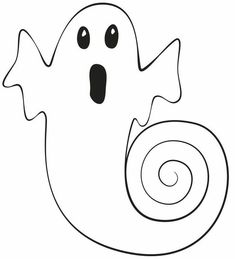 a black and white drawing of a ghost with a spiraly tail on it's head