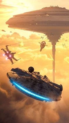 an artist's rendering of a star trek ship in the sky with other ships