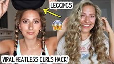 Heartless Curls For Extensions, How To Use Leggings To Curl Hair, Long Hairstyles No Heat, T Shirt Overnight Curls, Legging Heartless Curls, How To Do Overnight Curls With Leggings, Hair Sock Hack, Heatless Legging Curls Overnight, Curly Hair With Leggings