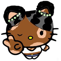 a drawing of a cat with green eyes and black hair, wearing headbands