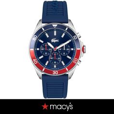 in stock Casual Blue Watch Accessories With Subdials, Blue Chronograph Watch With Stopwatch, Blue Casual Watch With Round Dial, Casual Blue Watch With Round Dial, Casual Blue Watches With Round Dial, Casual Blue Watch With Stopwatch, Blue Sporty Watch With Stopwatch, Mens Chronograph, Lacoste Men