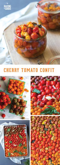 cherry tomato confit recipe collage with pictures and instructions to make it in the microwave