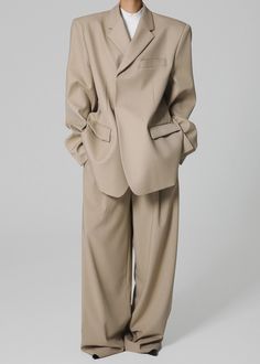 Iva Blazer - Beige – The Frankie Shop Oversized Office Blazer With Pockets, Beige Outerwear With Pockets For Office, Oversized Beige Blazer For Office, Oversized Beige Blazer With Lapel Collar, Oversized Beige Blazer With Notch Lapel, Oversized Beige Blazer For Formal Occasions, Oversized Beige Blazer For Work, Oversized Double-breasted Blazer With Pockets, Business Blazer In Neutral With Pockets