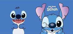 stitch and stitch wallpaper with two cartoon characters, one is smiling at the camera