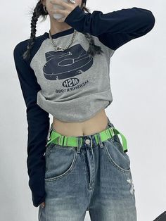 Kpop Retro, Hippie Streetwear, Retro Crop Top, Tshirts Women, Streetwear Spring, Long Sleeve Tops Casual, Cropped Tops, Collars For Women, Long Crop Top