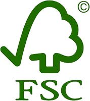 the fsc logo is shown in green and white, with an arrow above it